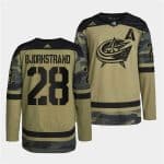 Columbus Blue Jackets #28 Oliver Bjorkstrand 2022 Camo Military Appreciation Night Stitched Jersey