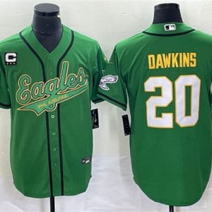 Philadelphia Eagles #20 Brian Dawkins Green Gold With C Patch Cool Base Stitched Jersey