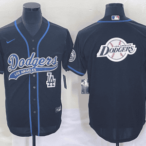 Los Angeles Dodgers Black Team Big Logo With Patch Cool Base Stitched Jersey
