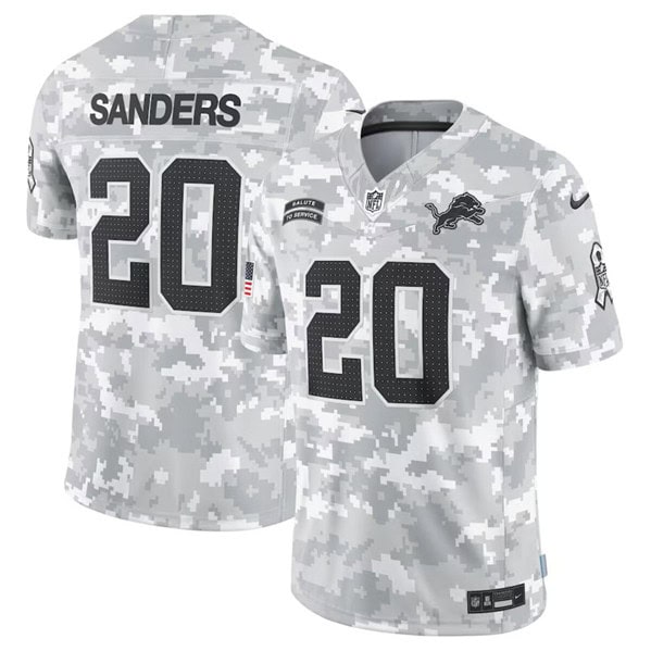 Detroit Lions #20 Barry Sanders Arctic Camo 2024 F.U.S.E. Salute To Service Limited Stitched Jersey