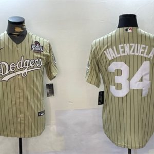Los Angeles Dodgers #34 Fernando Valenzuela Cream 2024 World Series Cool Base Stitched Jersey
