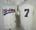 Twins #7 Joe Mauer Stitched Cream Jersey