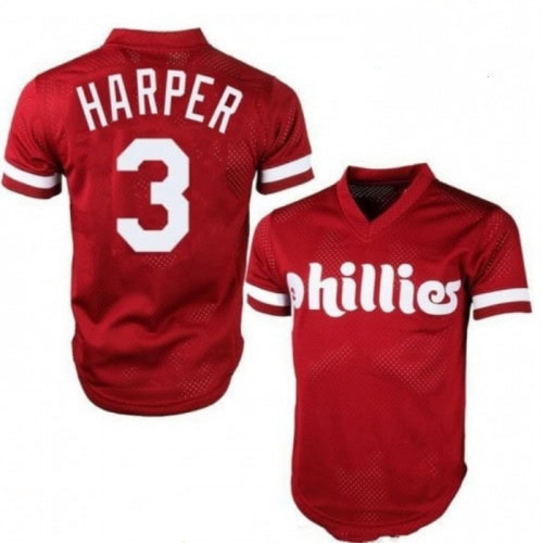Philadelphia Phillies #3 Bryce Harper Majestic On-Field Red Stitched Jersey