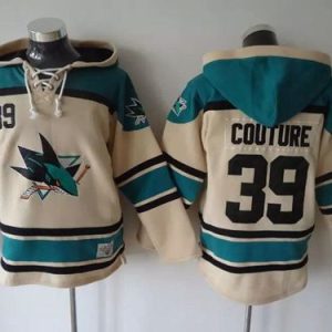 Sharks #39 Logan Couture Cream Sawyer Hooded Sweatshirt Stitched Jersey