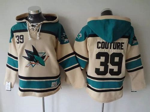 Sharks #39 Logan Couture Cream Sawyer Hooded Sweatshirt Stitched Jersey