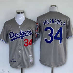 Los Angeles Dodgers #34 Fernando Valenzuela Gray Cool Base Stitched Jersey