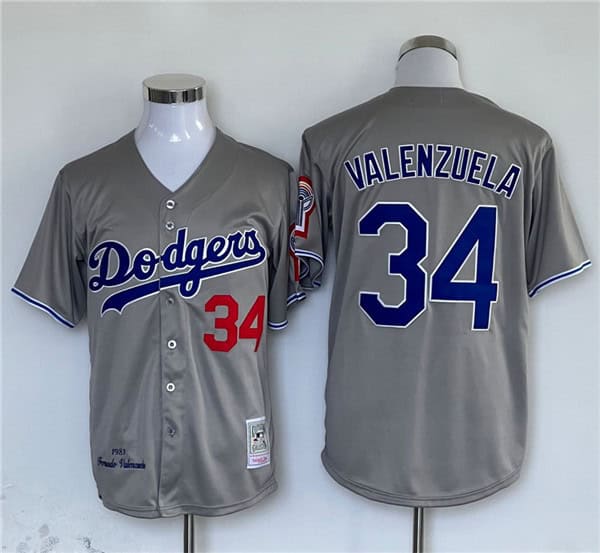 Los Angeles Dodgers #34 Fernando Valenzuela Gray Cool Base Stitched Jersey