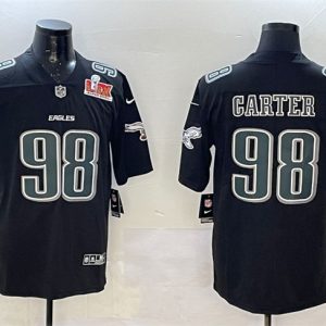 Philadelphia Eagles #98 Jalen Carter Black 2025 Super Bowl LIX Patch Fashion New Vapor Untouchable Limited Stitched Jersey
