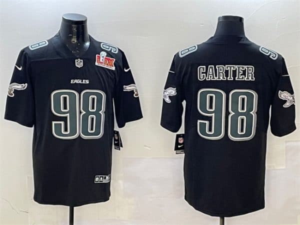 Philadelphia Eagles #98 Jalen Carter Black 2025 Super Bowl LIX Patch Fashion New Vapor Untouchable Limited Stitched Jersey