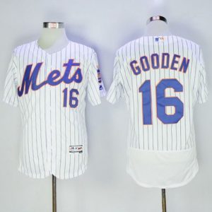 Mets #16 Dwight Gooden White(Blue Strip) Flexbase Authentic Collection Stitched Jersey