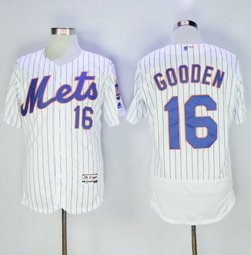 Mets #16 Dwight Gooden White(Blue Strip) Flexbase Authentic Collection Stitched Jersey