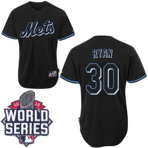 Mets #30 Nolan Ryan Black Fashion W 2015 World Series Patch Stitched Jersey