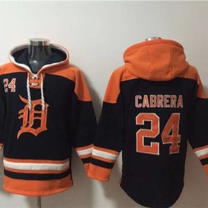 Detroit Tigers #24 Miguel Cabrera Black Orange Lace-Up Pullover Hoodie