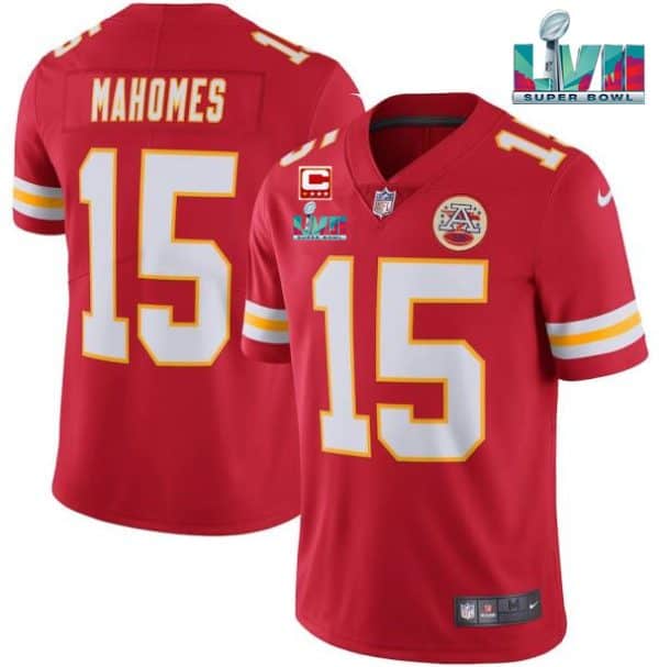 Kansas City Chiefs #15 Patrick Mahomes Red Super Bowl LVII Patch And 4-Star C Patch Vapor Untouchable Limited Stitched Jersey