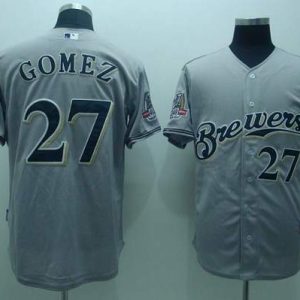 Brewers #27 Carlos Gomez Stitched Grey Cool Base Jersey