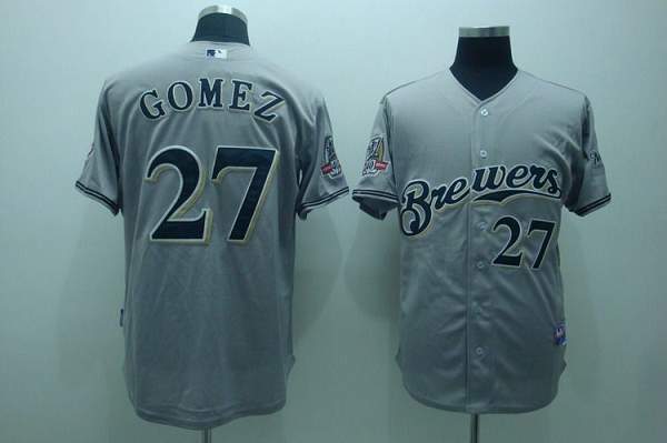 Brewers #27 Carlos Gomez Stitched Grey Cool Base Jersey