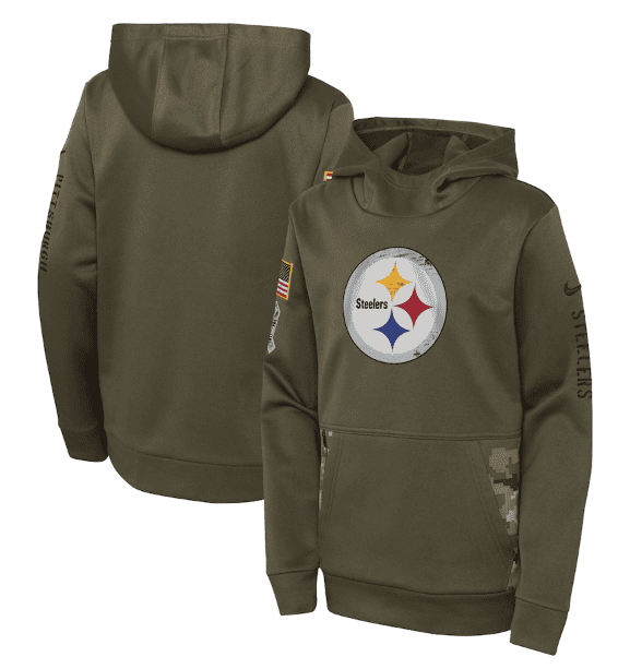 Youth Pittsburgh Steelers 2022 Olive Salute To Service Therma Performance Pullover Hoodie