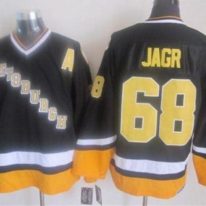 Penguins #68 Jaromir Jagr Black Yellow CCM Throwback Stitched Jersey