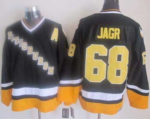 Penguins #68 Jaromir Jagr Black Yellow CCM Throwback Stitched Jersey