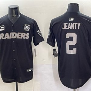 Las Vegas Raiders #2 Ashton Jeanty Black With Nevada Silver Stat Patch And 65th Anniversary Patch 3-Star C Patch Stitched Jersey