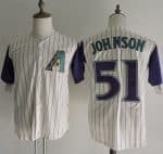 Mitchell And Ness Diamondbacks #51 Randy Johnson Cream Strip Throwback Stitched Jersey
