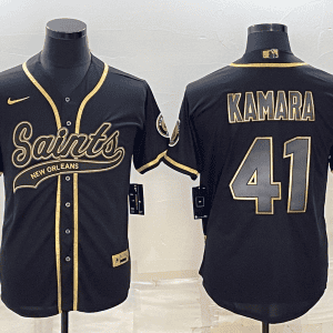 New Orleans Saints #41 Alvin Kamara Black Gold With Patch Cool Base Stitched Baseball Jersey