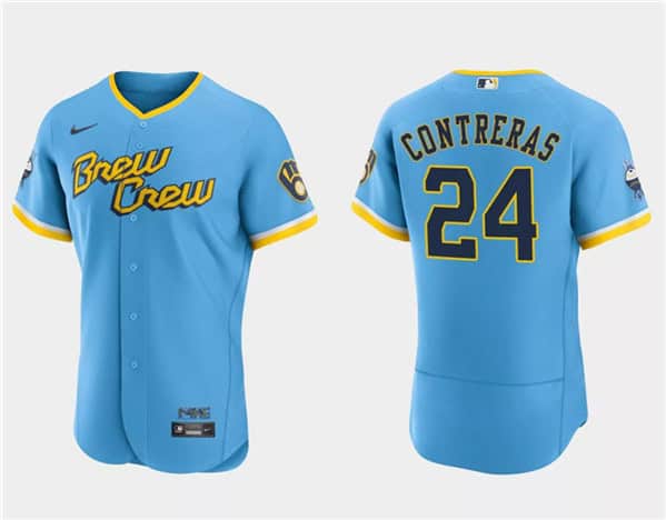 Milwaukee Brewers #24 William Contreras Powder Blue 2022 City Connect Flex Base Stitched Jersey