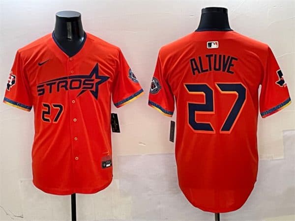 Houston Astros #27 Jose Altuve Orange 2025 City Connect With Texas Patch Limited Stitched Jersey