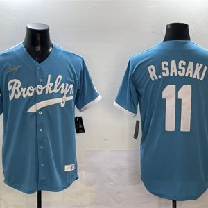 Los Angeles Dodgers #11 Roki Sasaki Blue Throwback Stitched Jersey