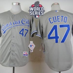 Royals #47 Johnny Cueto Grey Cool Base W 2015 World Series Patch Stitched Jersey