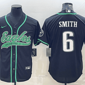Philadelphia Eagles #6 DeVonta Smith Black With Patch Cool Base Stitched Baseball Jersey