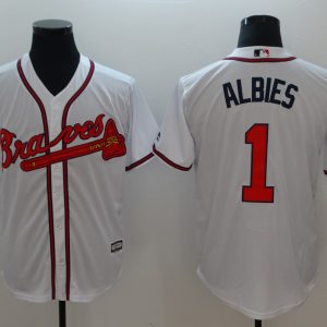 Atlanta Braves #1 Ozhaino Albies White Flexbase Stitched Jersey