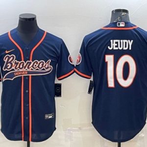 Denver Broncos #10 Jerry Jeudy Navy With Patch Cool Base Stitched Baseball Jersey