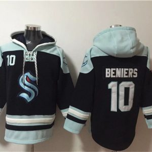 Seattle Kraken #10 Matty Beniers Black Ageless Must-Have Lace-Up Pullover Hoodie