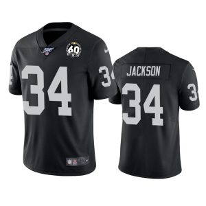 Raiders #34 Bo Jackson Black Black 60th Anniversary Vapor Stitched 100th Season Jersey