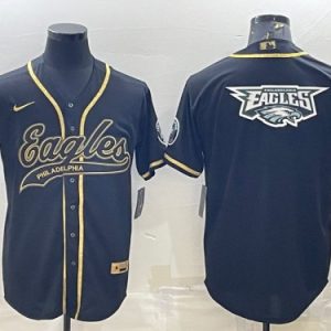Philadelphia Eagles Black Gold Team Big Logo With Patch Cool Base Stitched Baseball Jersey