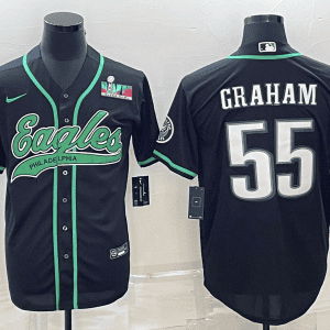 Philadelphia Eagles #55 Brandon Graham Black With Super Bowl LVII Patch Cool Base Stitched Baseball Jersey