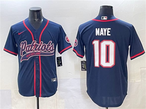 New England Patriots #10 Drake Maye Navy With Path Cool Base Stitched Jersey