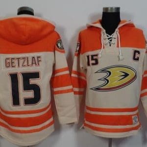 Ducks #15 Ryan Getzlaf Cream Orange Sawyer Hooded Sweatshirt Stitched Jersey