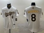 Los Angeles Dodgers #8 Enrique Hernandez White Gold 2024 World Series With Fernando Memorial Patch Home Limited Stitched Jersey