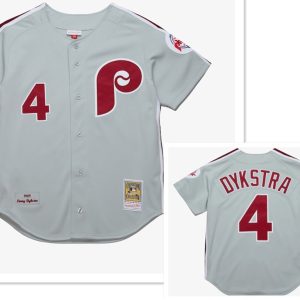 Philadelphia Phillies #4 Lenny Dykstra Mitchell and Ness Grey 1989 Throwback Stitched Jersey