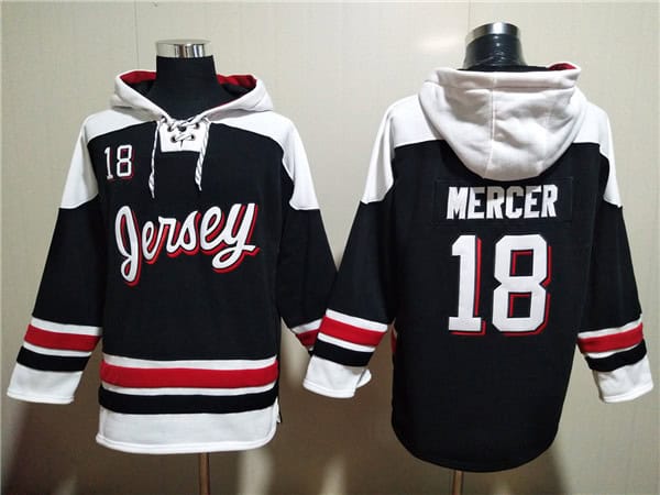 New Jersey Devils #18 Dawson Mercer Black White Ageless Must-Have Lace-Up Pullover Hoodie