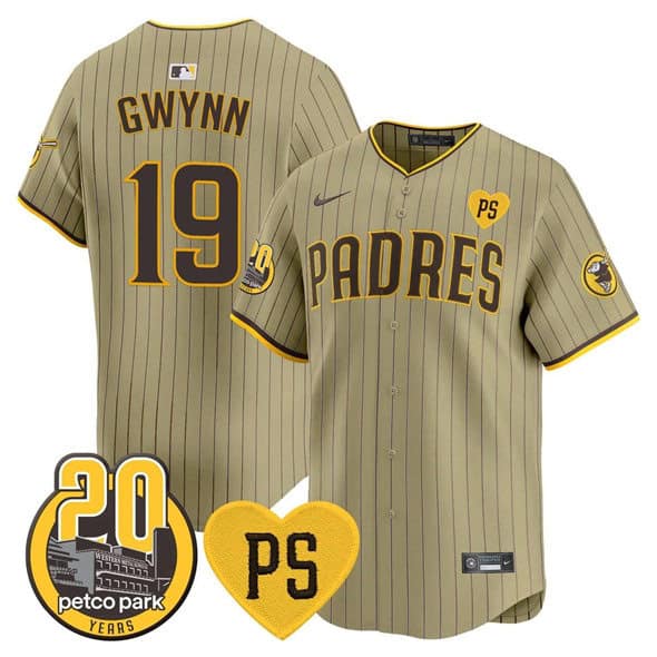 San Diego Padres #19 Tony Gwynn Tan 'For Peter' And Petco Park 20th Patch Limited Stitched Jersey