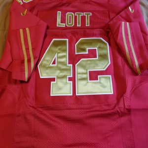 San Francisco 49ers #42 Ronnie Lott Custom Red Color With Gold Letters Rush Vapor Untouchable Limited Stitched NFL Jersey