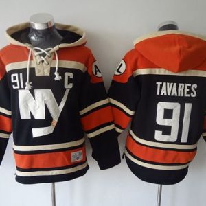 Islanders #91 John Tavares Dark Blue Sawyer Hooded Sweatshirt Stitched Jersey