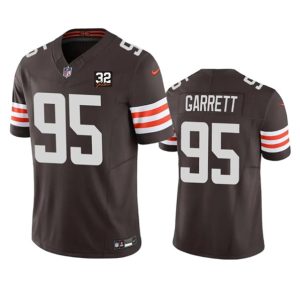Cleveland Browns #95 Myles Garrett Brown 2023 F.U.S.E. With Jim Brown Memorial Patch Vapor Untouchable Limited Stitched Jersey