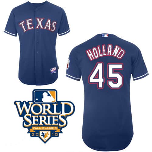 Rangers #45 Derek Holland Blue Cool Base W 2010 World Series Patch Stitched Jerseys