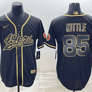 San Francisco 49ers #85 George Kittle Black Gold With Patch Cool Base Stitched Baseball Jersey
