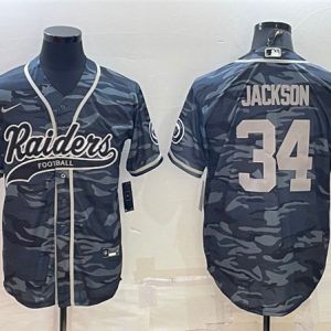 Las Vegas Raiders #34 Bo Jackson Gray Camo With Patch Cool Base Stitched Baseball Jersey
