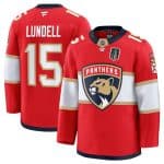 Florida Panthers #15 Anton Lundell Red 2025 Stanley Cup Final Patch Stitched Jersey